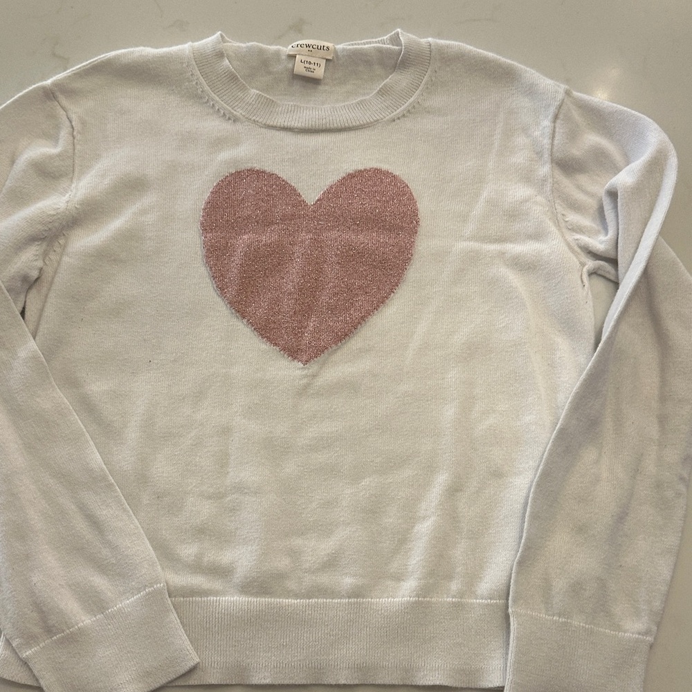 Crewcuts White Sweater with Pink Heart